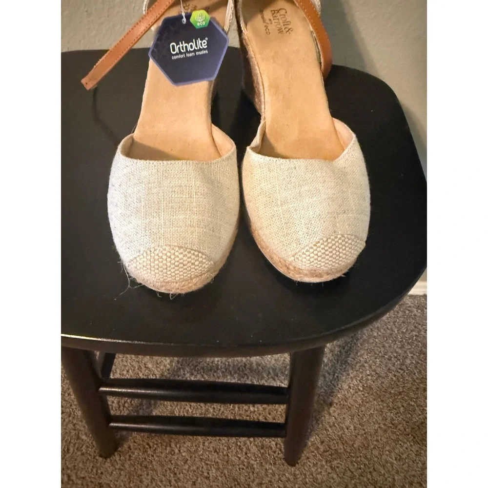 Croft & Barrow Georgina Linen Espadrille Wedge Sandal Tan Ankle Strap Wmn 11 NWt